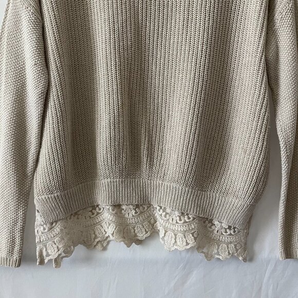 Bundle 2 Pins And Needles Anthropologie Green Ivory Crew Lace Hem Sweater XS - Picture 9 of 16